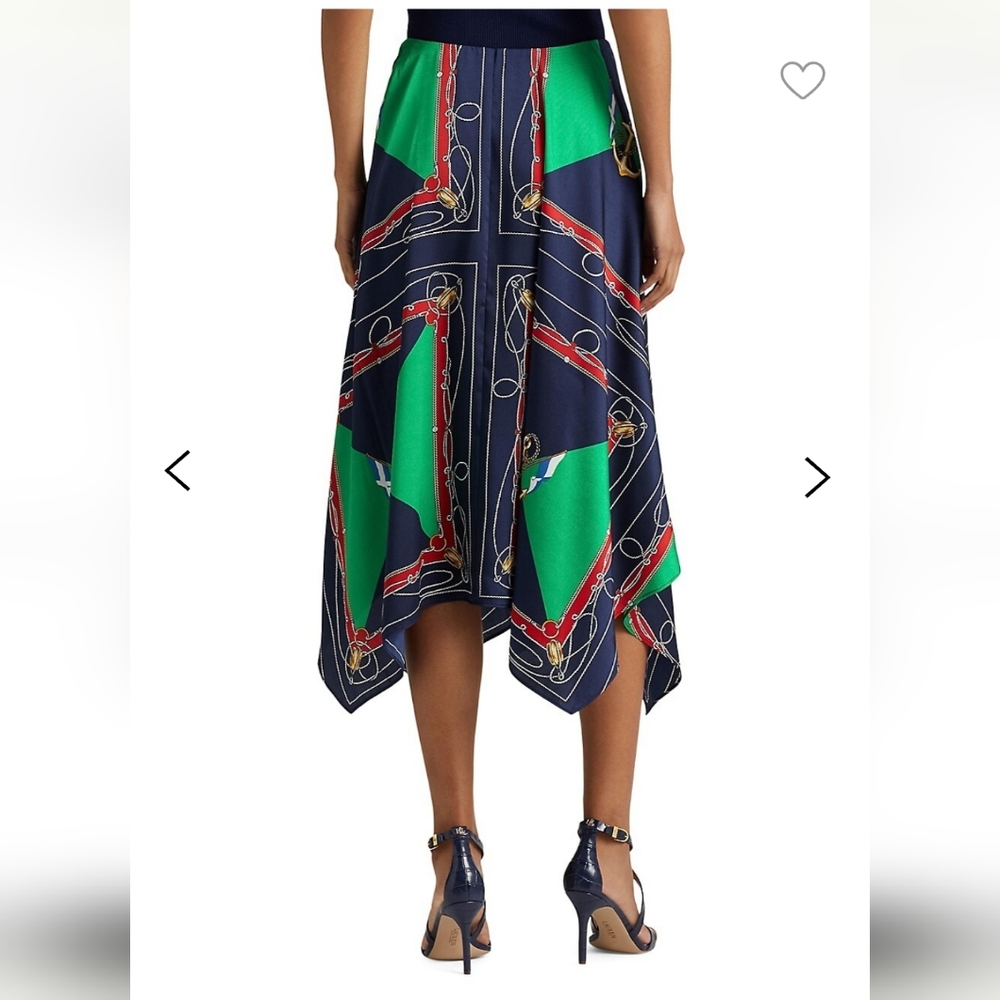 Lauren Ralph Nautical-Print Handkerchief-Hem Midi Skirt - Picture 2 of 6